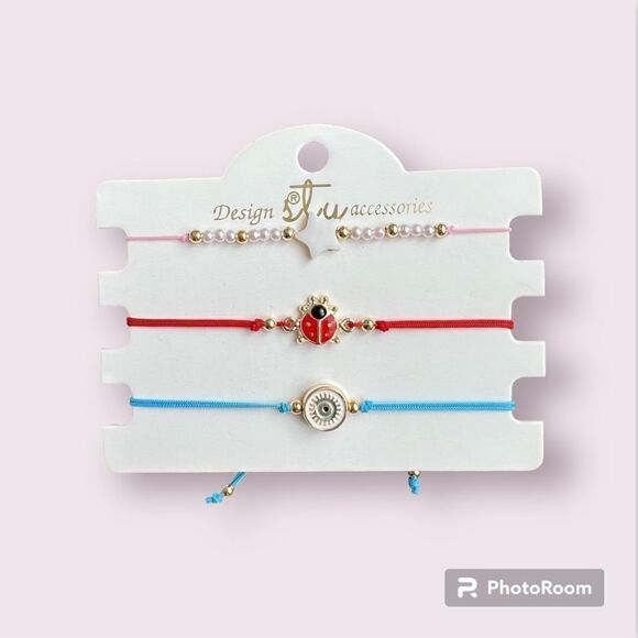 Macrame String Evil Eye Lucky Boho Bracelet NEW Set of 3 - Picture 1 of 3
